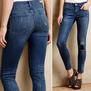 Anthropologie 26 Pilcro skinny Patchwork Knee Patch Mid Rise Medium Wash Jeans